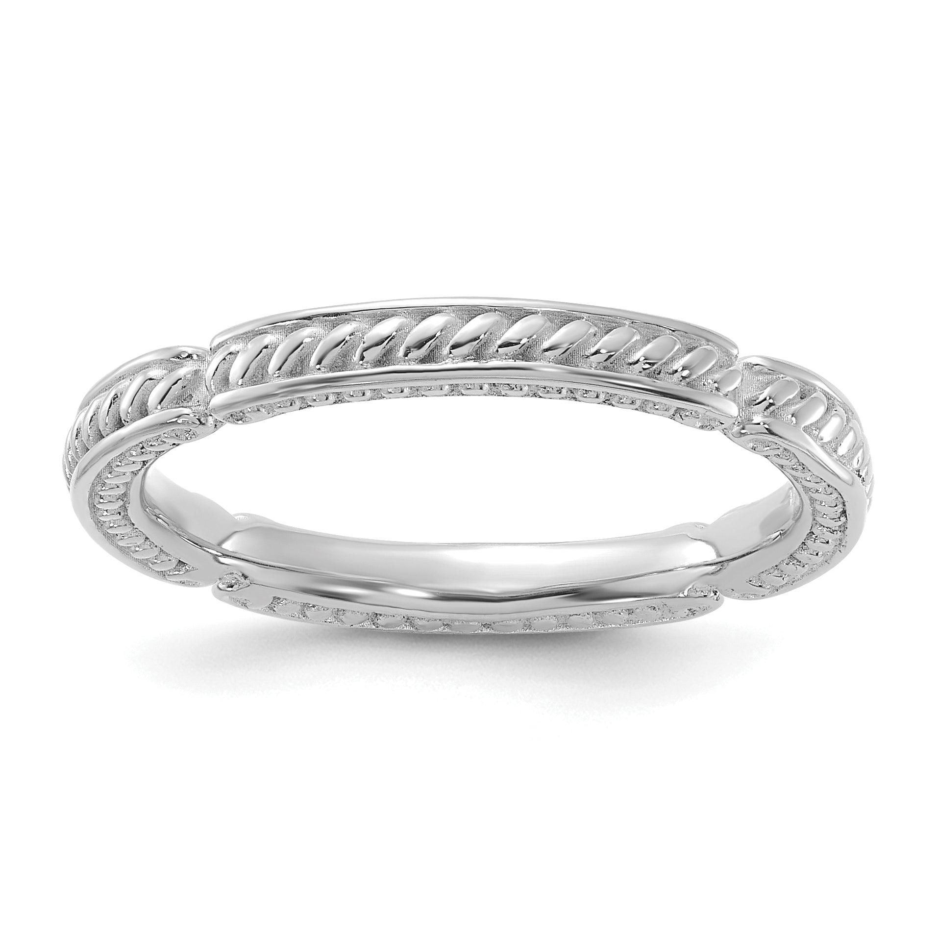 Sterling Silver Stackable Expressions Rhodium-plated Textured Ring