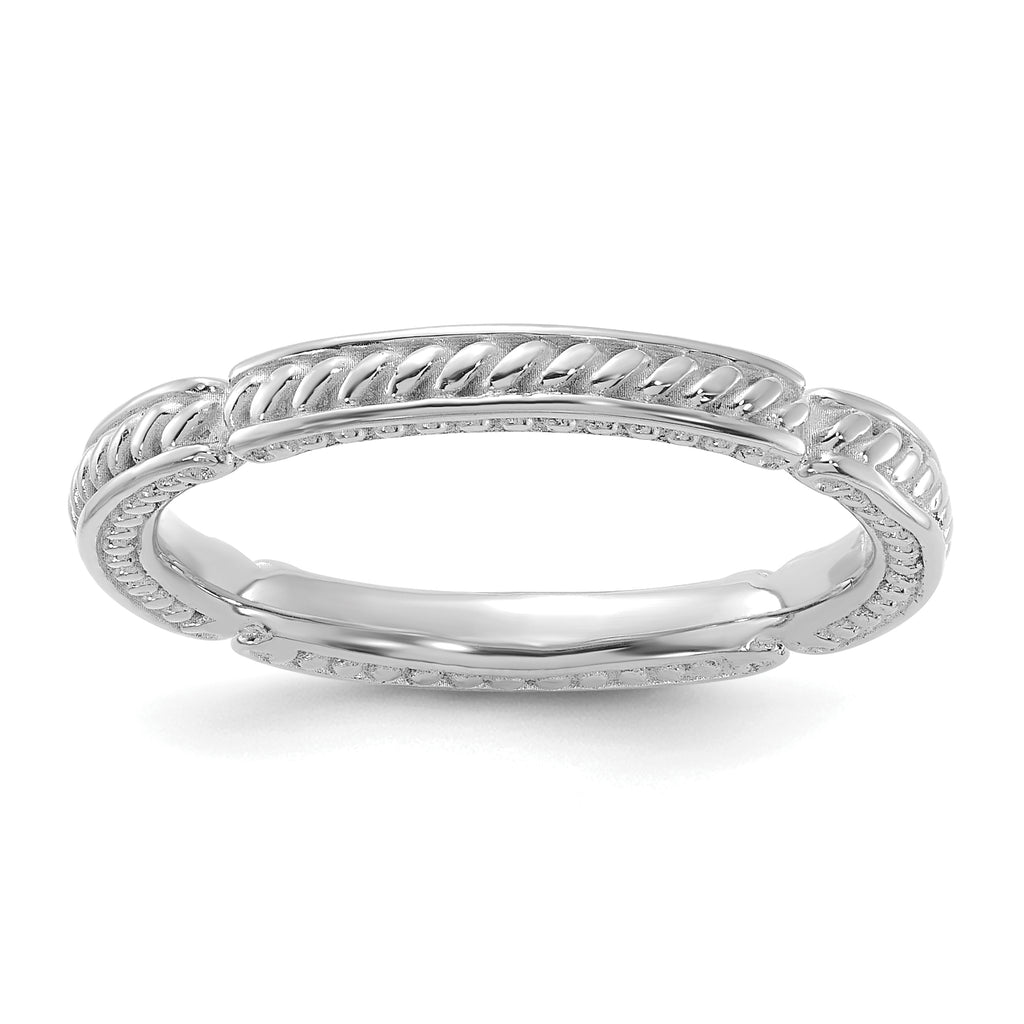 Sterling Silver Stackable Expressions Rhodium-Plated Textured Ring