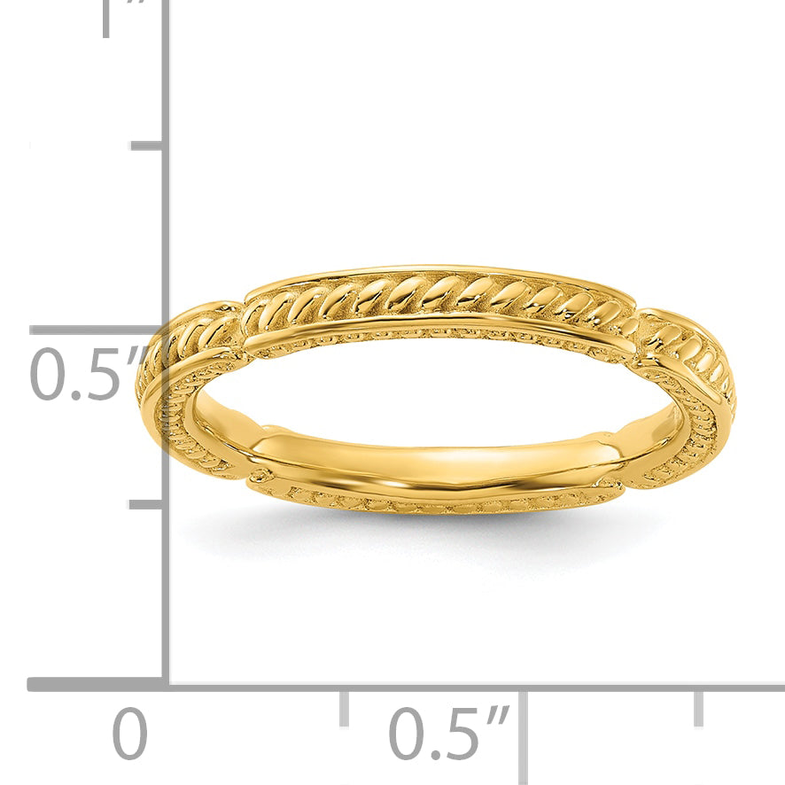 Sterling Silver Stackable Expressions Gold-plated Textured Ring