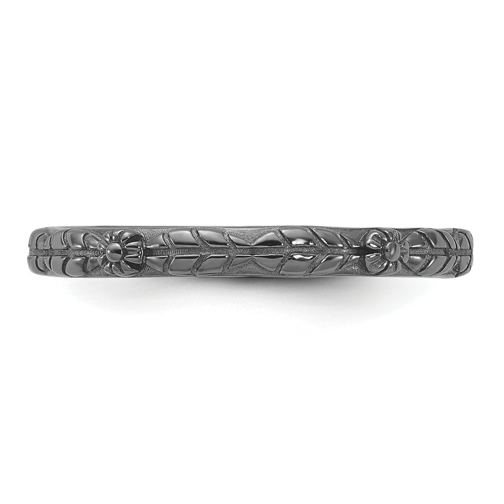 Sterling Silver Stackable Expressions Black Rhodium Textured Flowers Ring