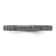 Sterling Silver Stackable Expressions Black Rhodium Textured Flowers Ring