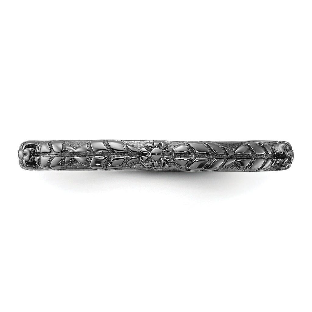 Sterling Silver Stackable Expressions Black Rhodium Textured Flowers Ring