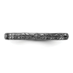 Sterling Silver Stackable Expressions Black Rhodium Textured Flowers Ring