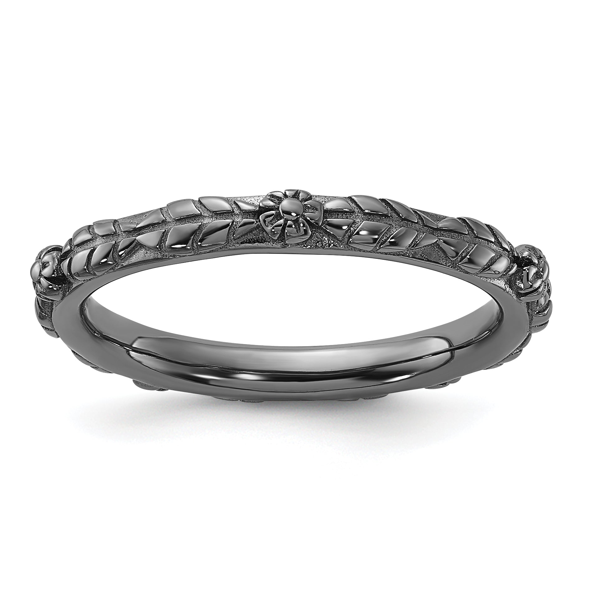 Sterling Silver Stackable Expressions Black Rhodium Textured Flowers Ring Main image