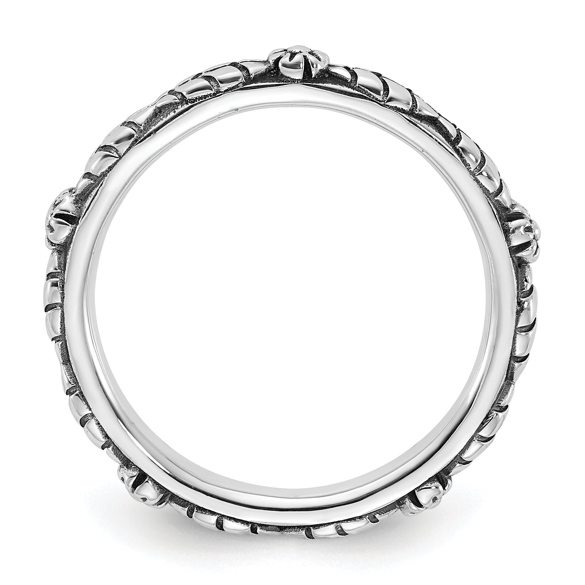 Sterling Silver Stackable Expressions Oxidized and Textured Flowers Ring