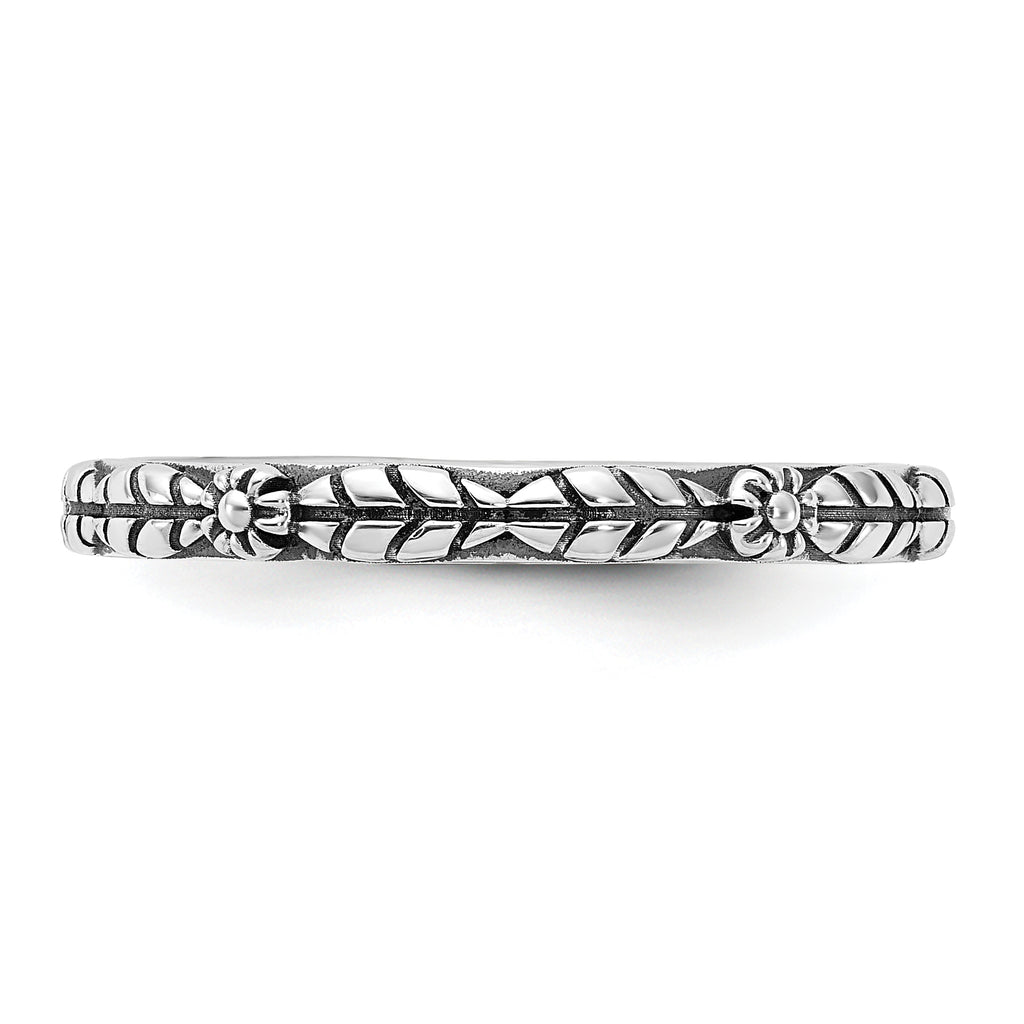 Sterling Silver Stackable Expressions Oxidized and Textured Flowers Ring