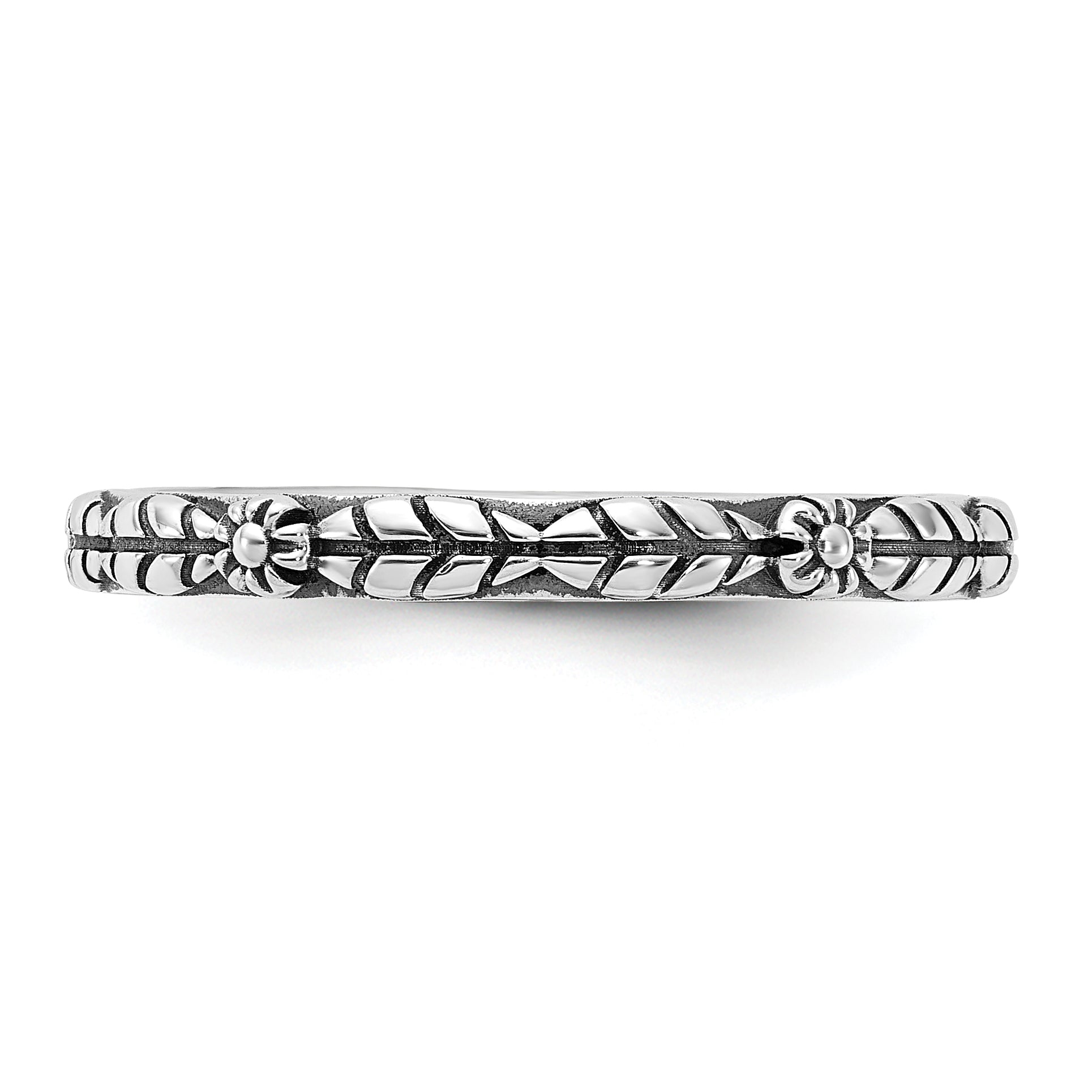 Sterling Silver Stackable Expressions Oxidized and Textured Flowers Ring