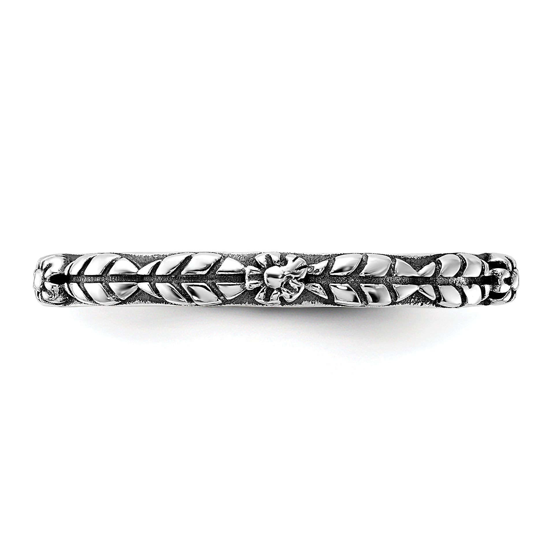 Sterling Silver Stackable Expressions Oxidized and Textured Flowers Ring