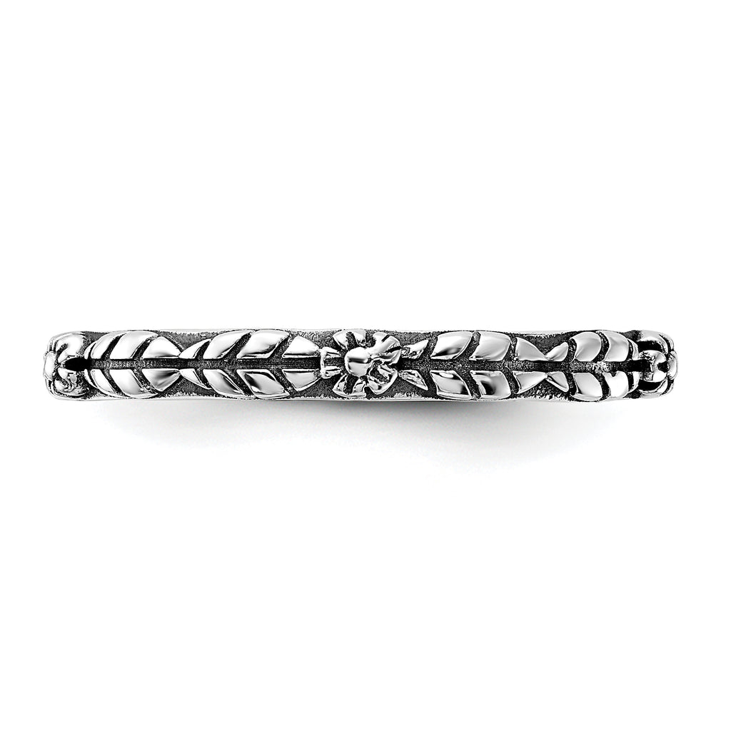 Sterling Silver Stackable Expressions Oxidized and Textured Flowers Ring