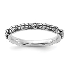 Sterling Silver Stackable Expressions Oxidized and Textured Flowers Ring