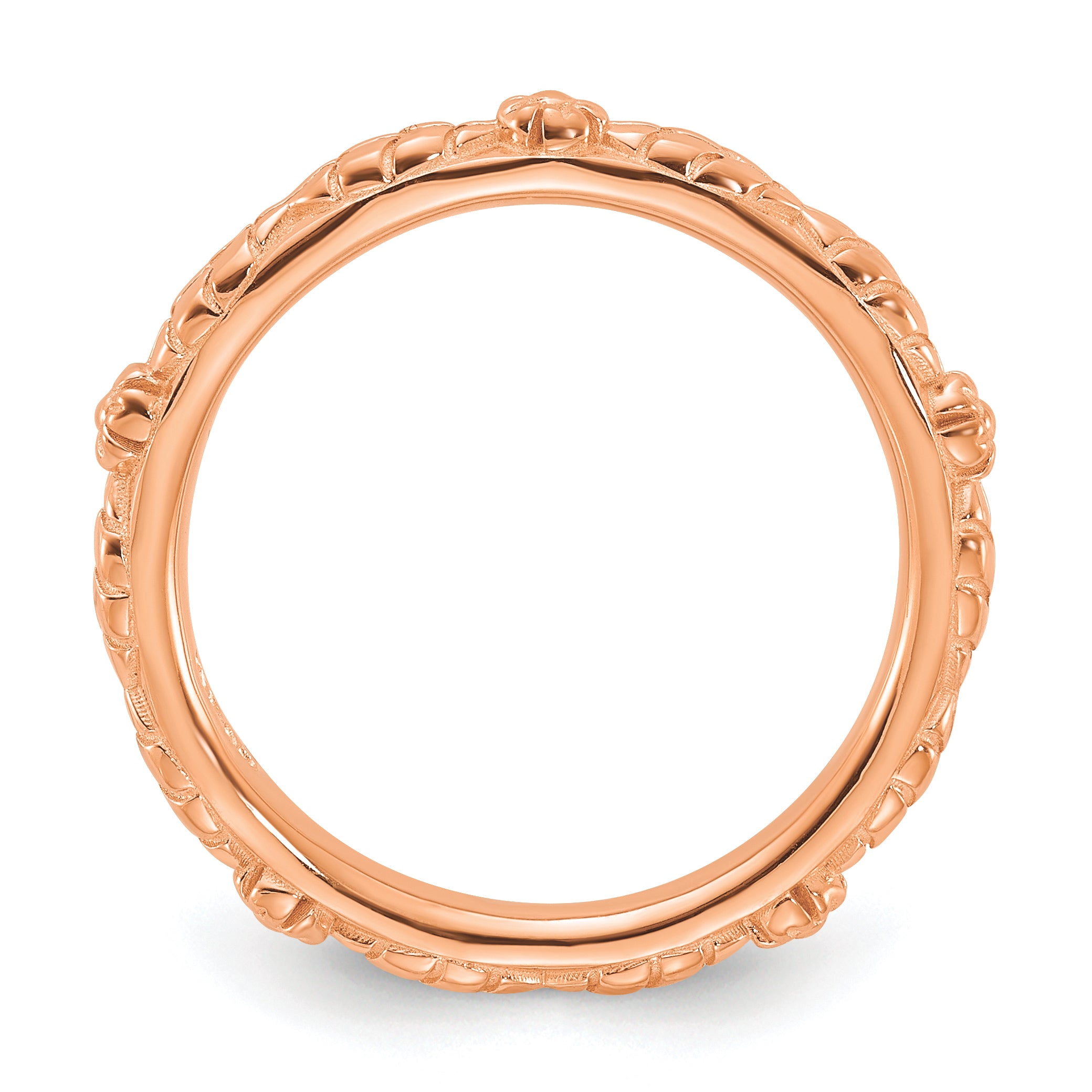 Sterling Silver Stackable Expressions Rose Gold-plated Textured Flowers Ring