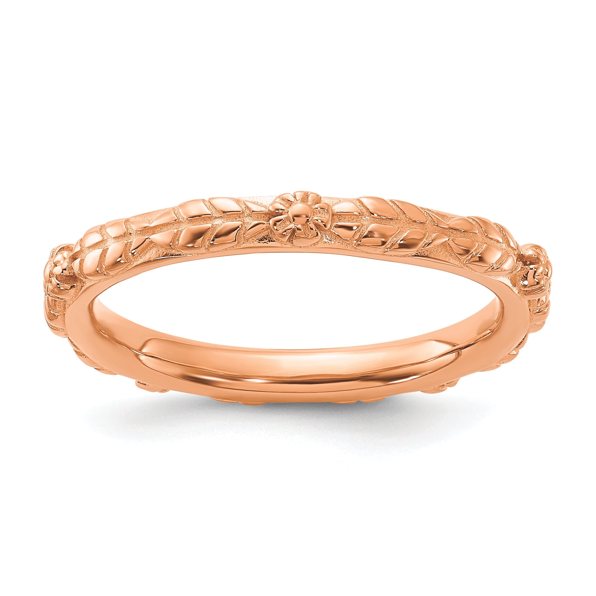 Sterling Silver Stackable Expressions Rose Gold-plated Textured Flowers Ring Main image
