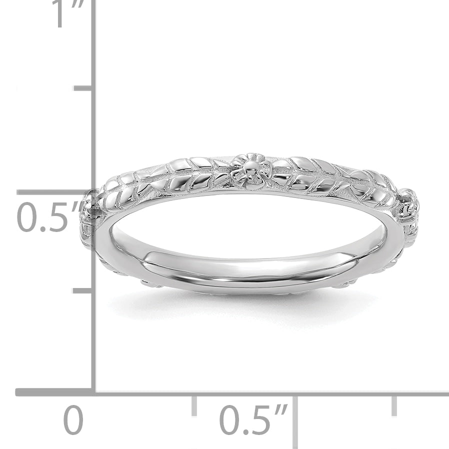 Sterling Silver Stackable Expressions Rhodium-Plated Textured Flowers Ring
