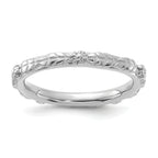 Sterling Silver Stackable Expressions Rhodium-Plated Textured Flowers Ring