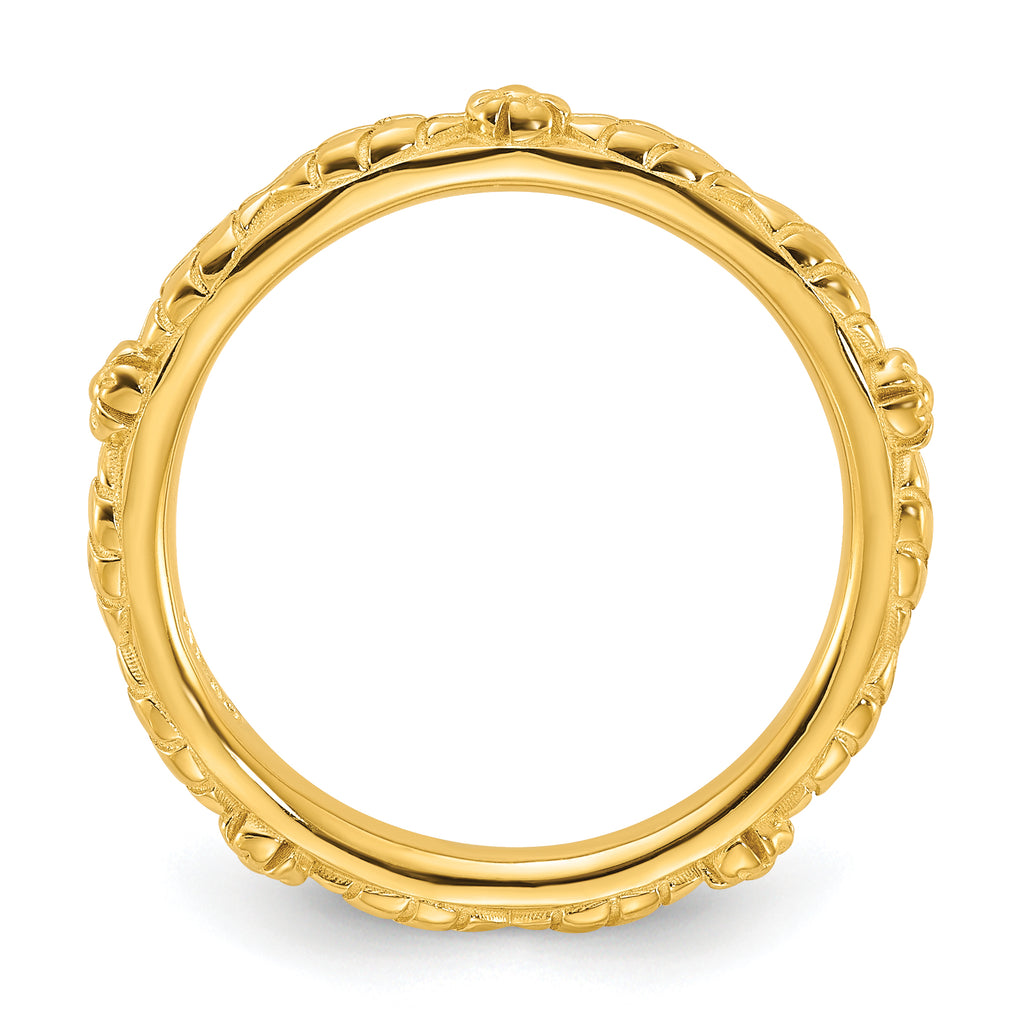 Sterling Silver Stackable Expressions Gold-plated Textured Flowers Ring