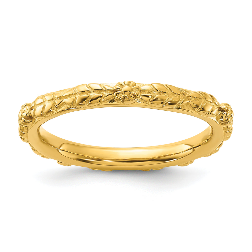 Sterling Silver Stackable Expressions Gold-plated Textured Flowers Ring