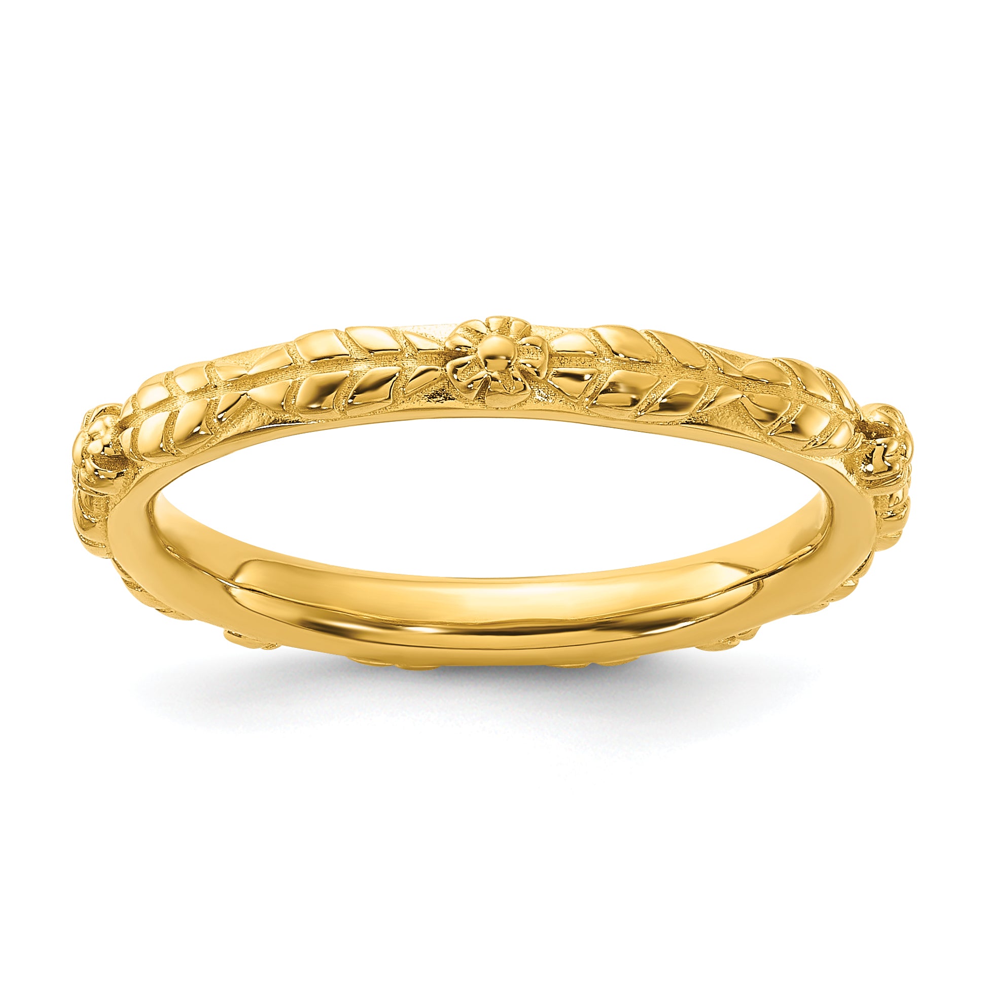 Sterling Silver Stackable Expressions Gold-plated Textured Flowers Ring