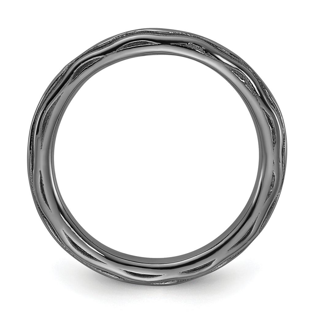 Sterling Silver Stackable Expressions Black Rhodium Wave Design Ring