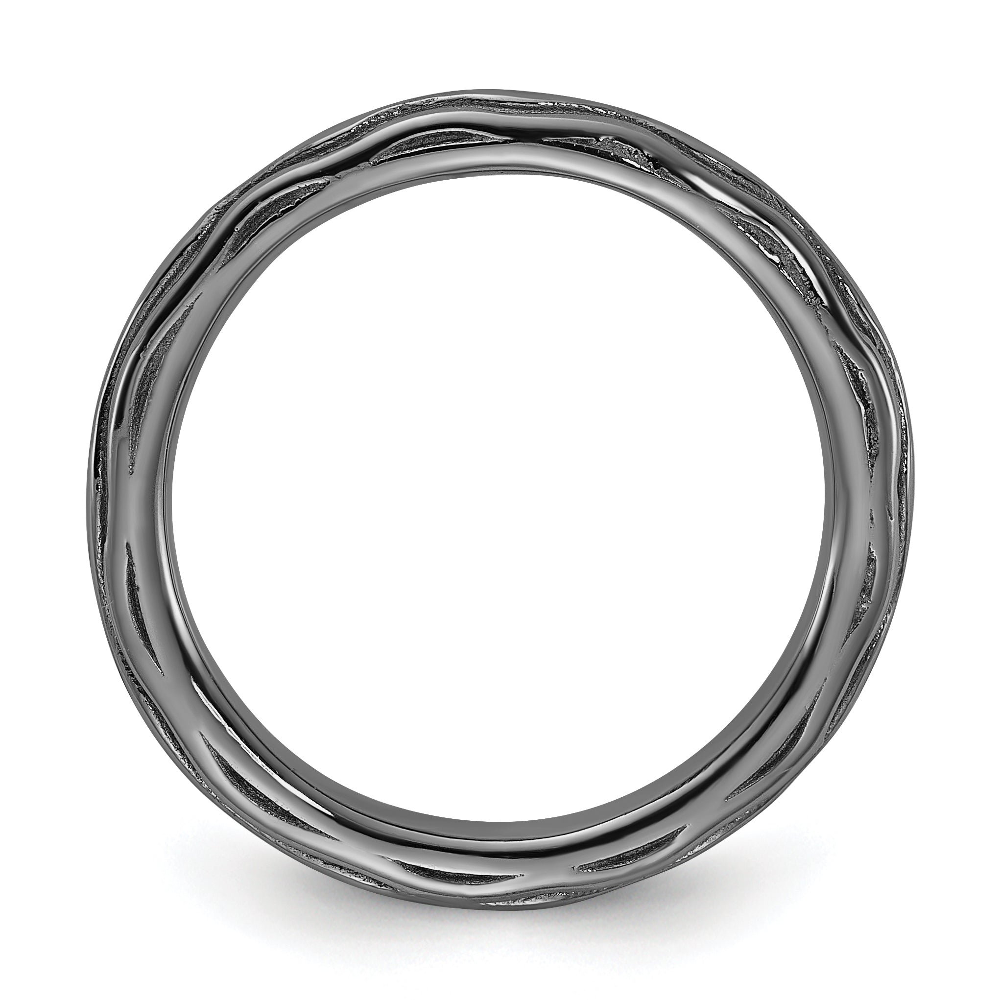Sterling Silver Stackable Expressions Black Rhodium Wave Design Ring
