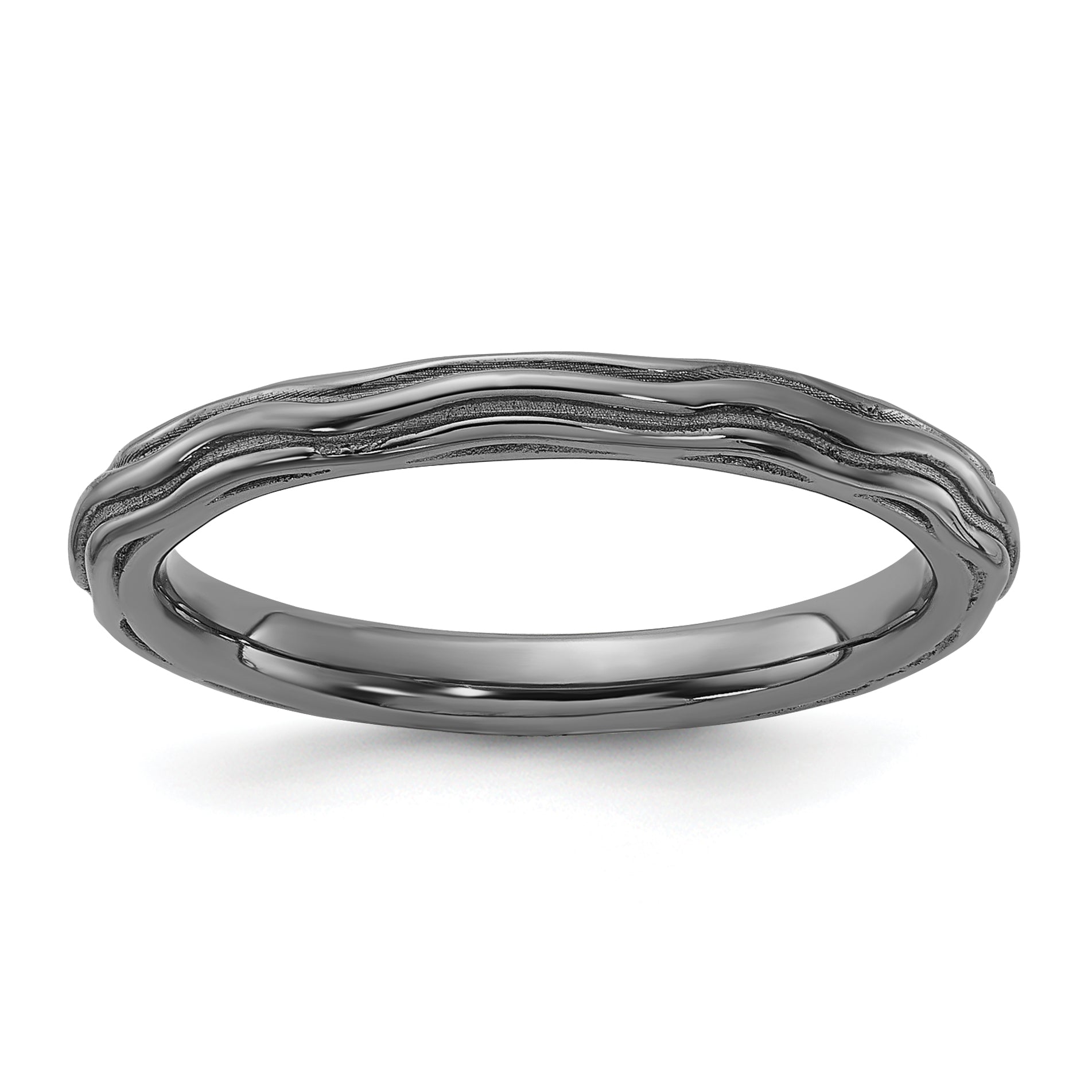 Sterling Silver Stackable Expressions Black Rhodium Wave Design Ring Main image