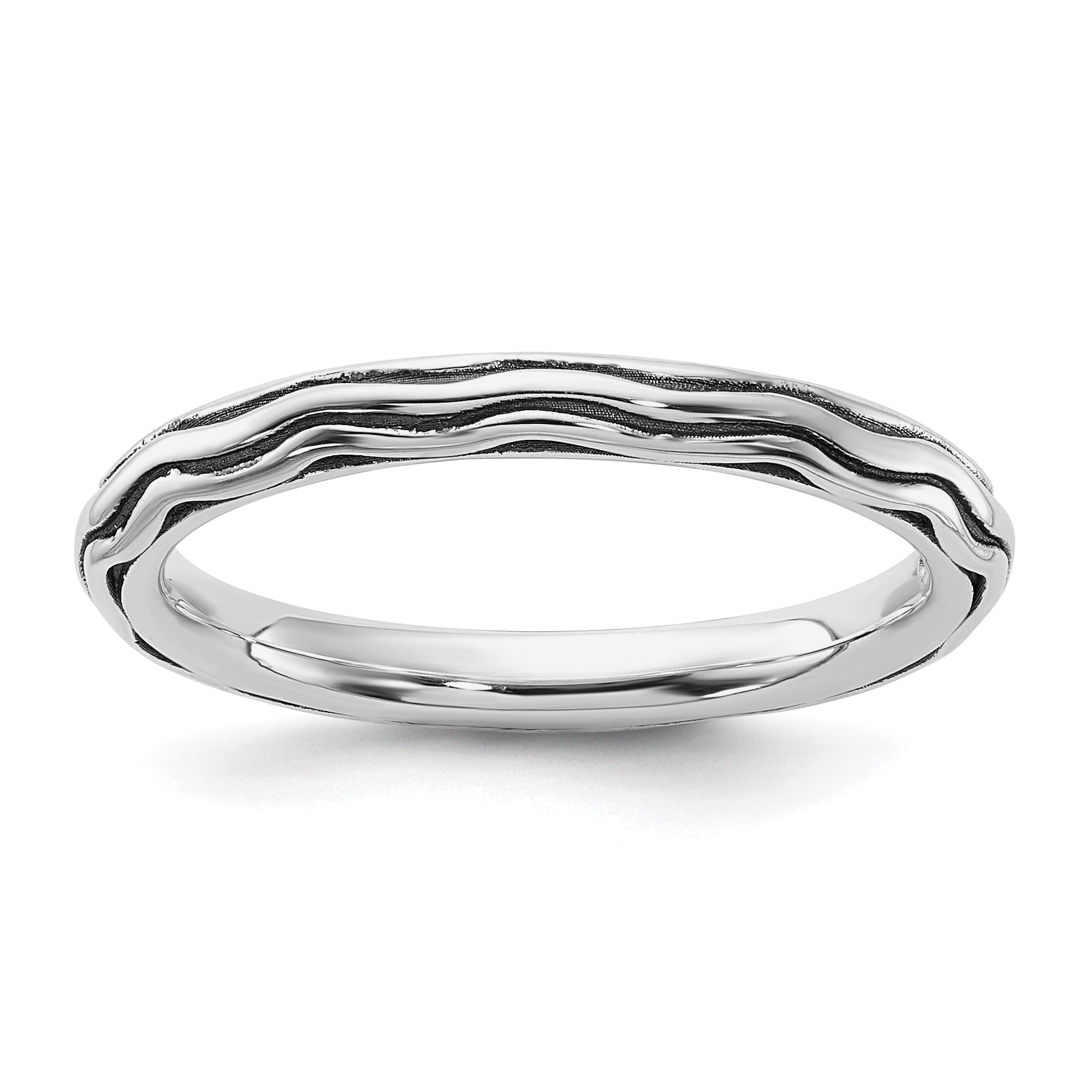 Sterling Silver Stackable Expressions Oxidized Wave Design Ring Main image