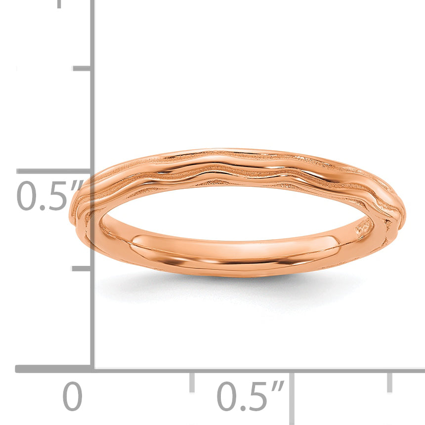 Sterling Silver Stackable Expressions Rose Gold-plated Wave Design Ring