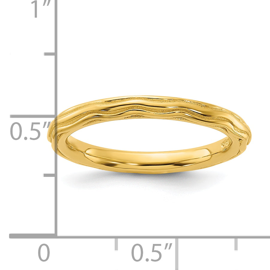 Sterling Silver Stackable Expressions Gold-plated Wave Design Ring