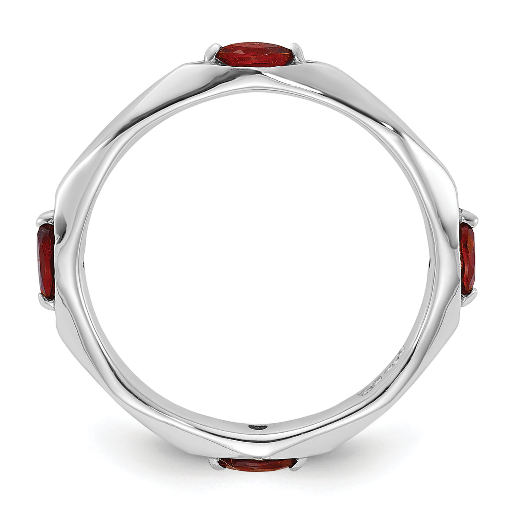 Sterling Silver Stackable Expressions Rhodium-plated Garnet Ring