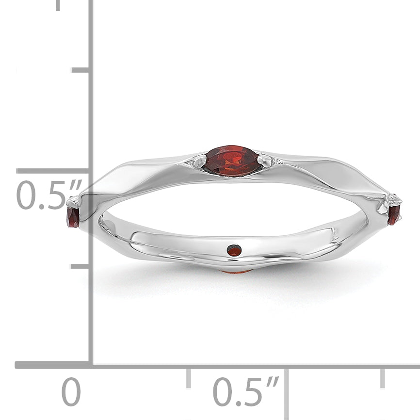 Sterling Silver Stackable Expressions Rhodium-plated Garnet Ring