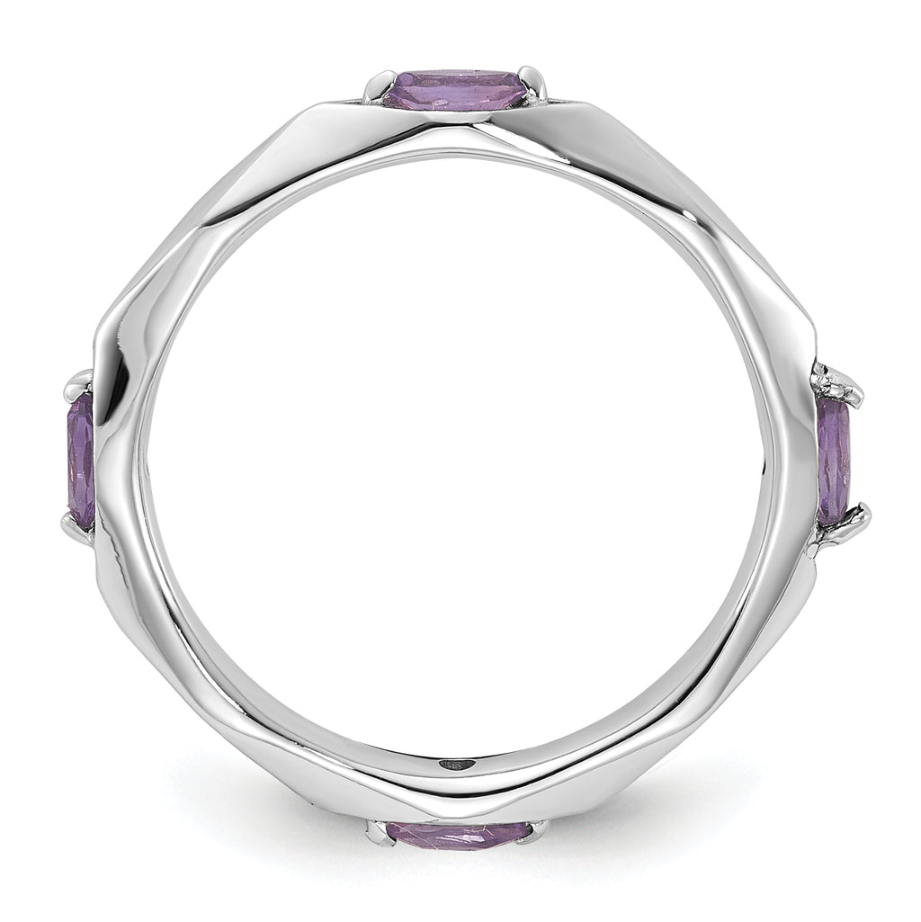 Sterling Silver Stackable Expressions Rhodium-plated Amethyst Ring