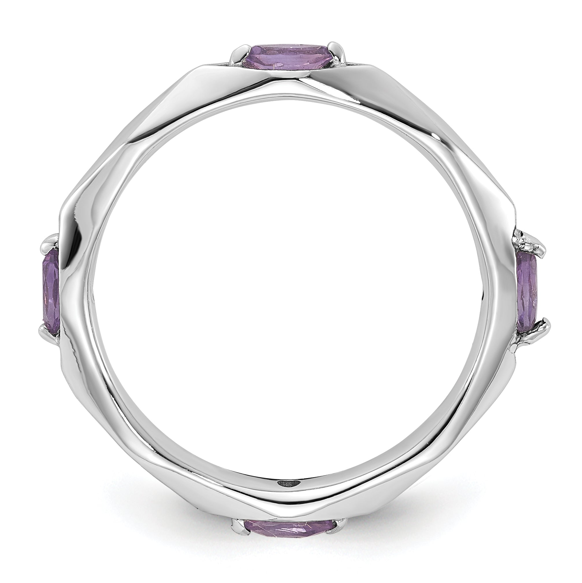 Sterling Silver Stackable Expressions Rhodium-plated Amethyst Ring