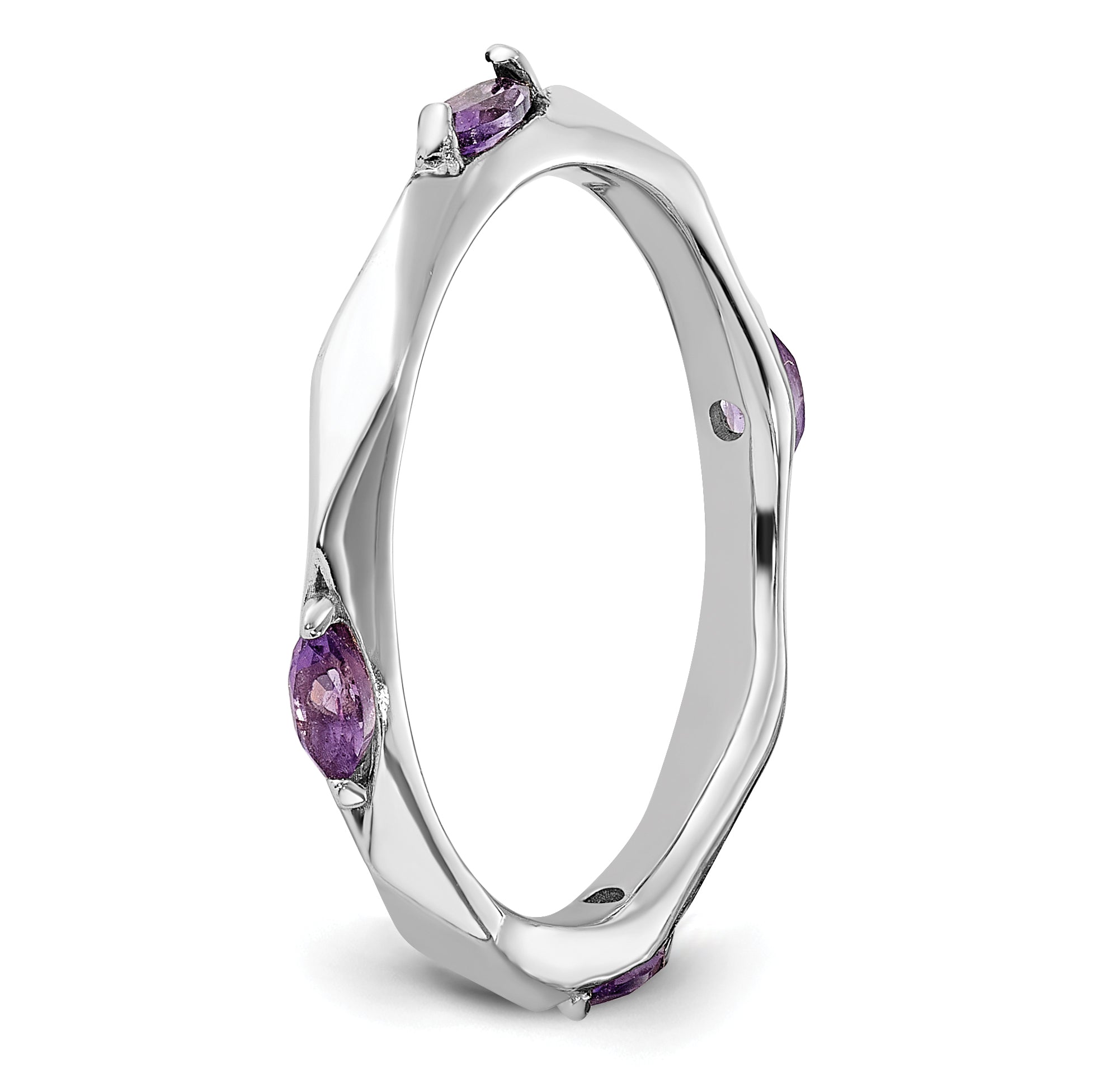 Sterling Silver Stackable Expressions Rhodium-plated Amethyst Ring