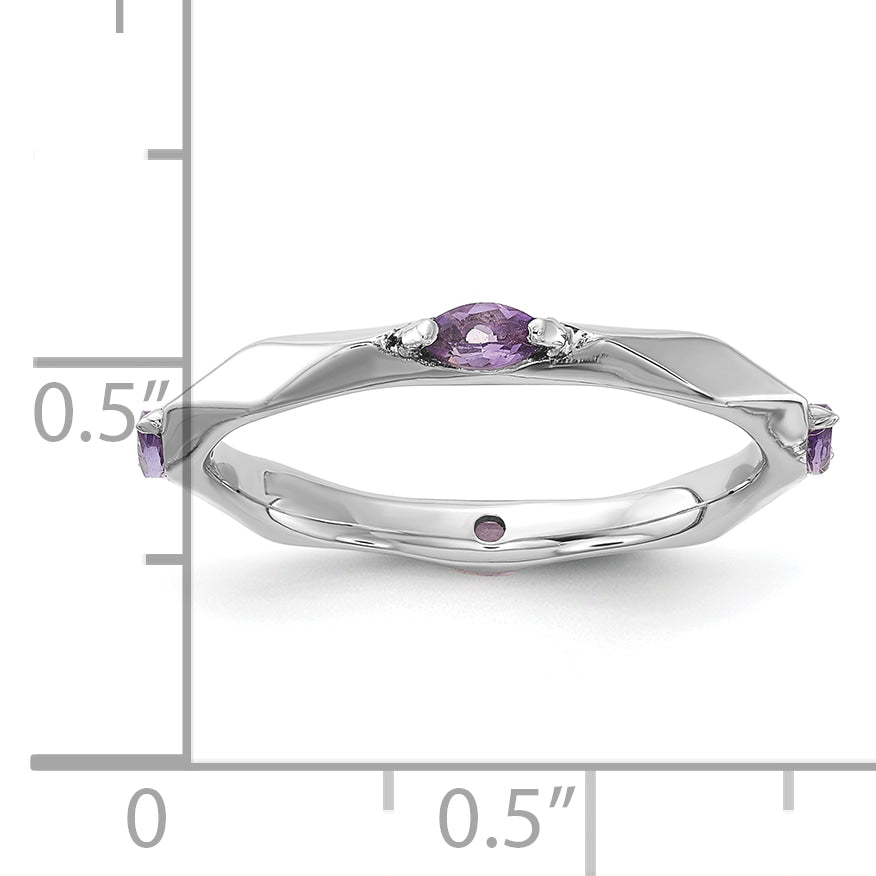 Sterling Silver Stackable Expressions Rhodium-plated Amethyst Ring