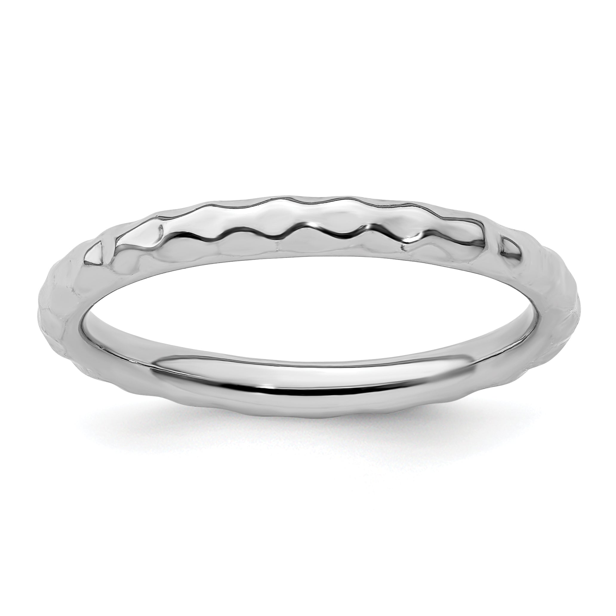 Sterling Silver Stackable Expressions Rhodium Hammered Ring Main image