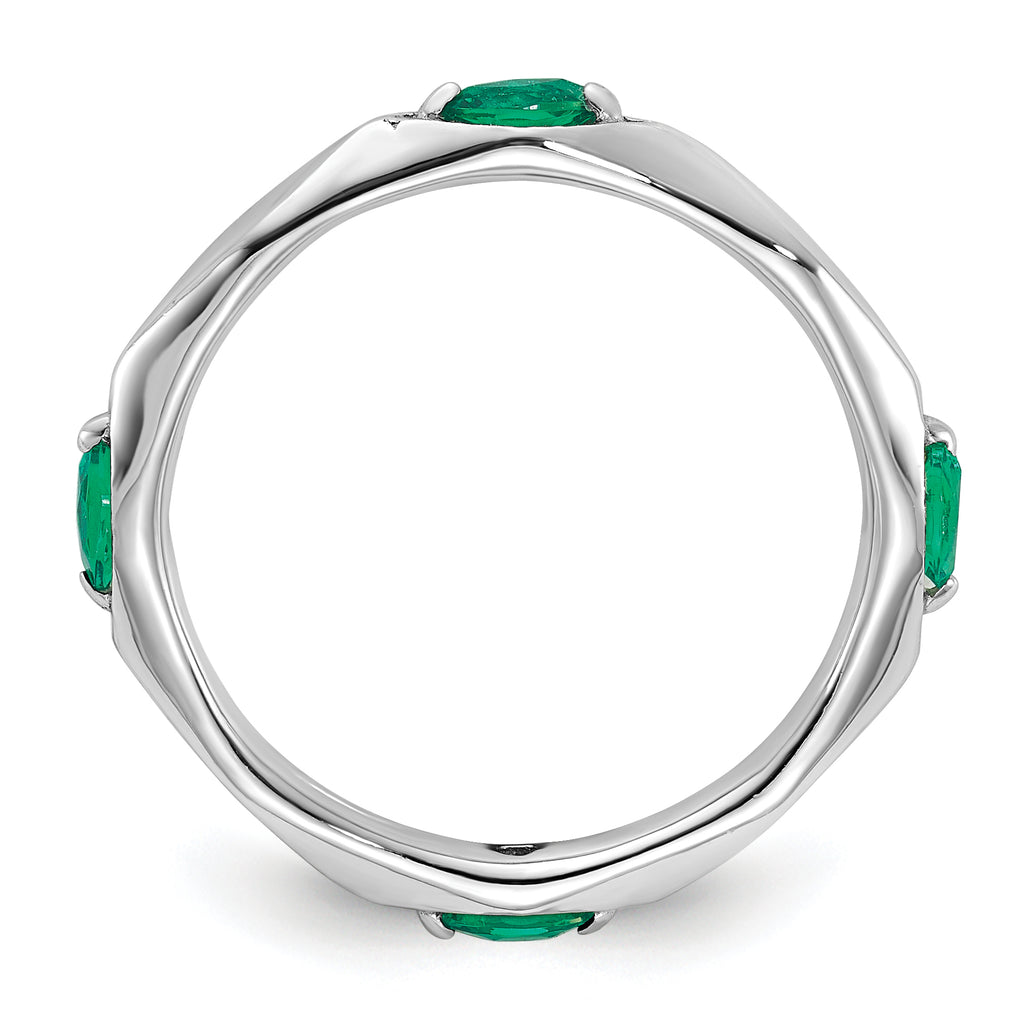 Sterling Silver Stackable Expressions Rhodium-plated Created Emerald Ring