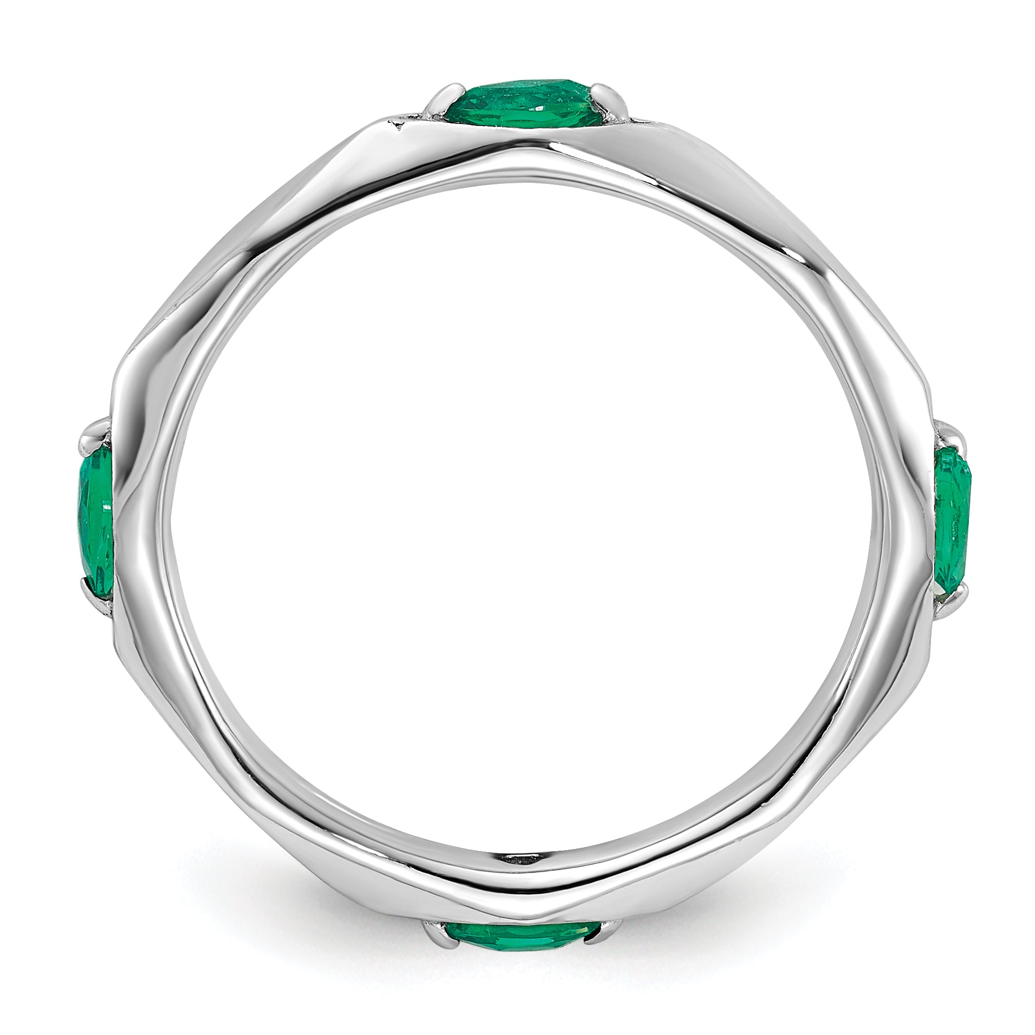 Sterling Silver Stackable Expressions Rhodium-plated Created Emerald Ring