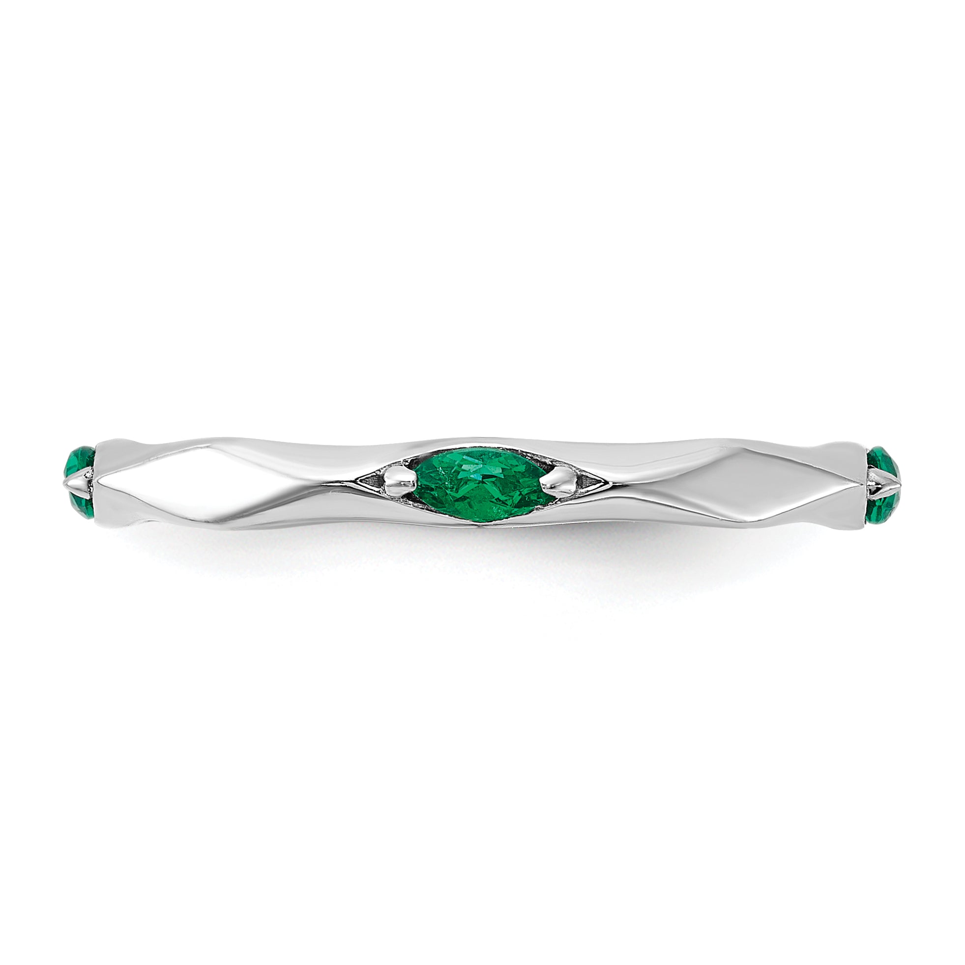 Sterling Silver Stackable Expressions Rhodium-plated Created Emerald Ring