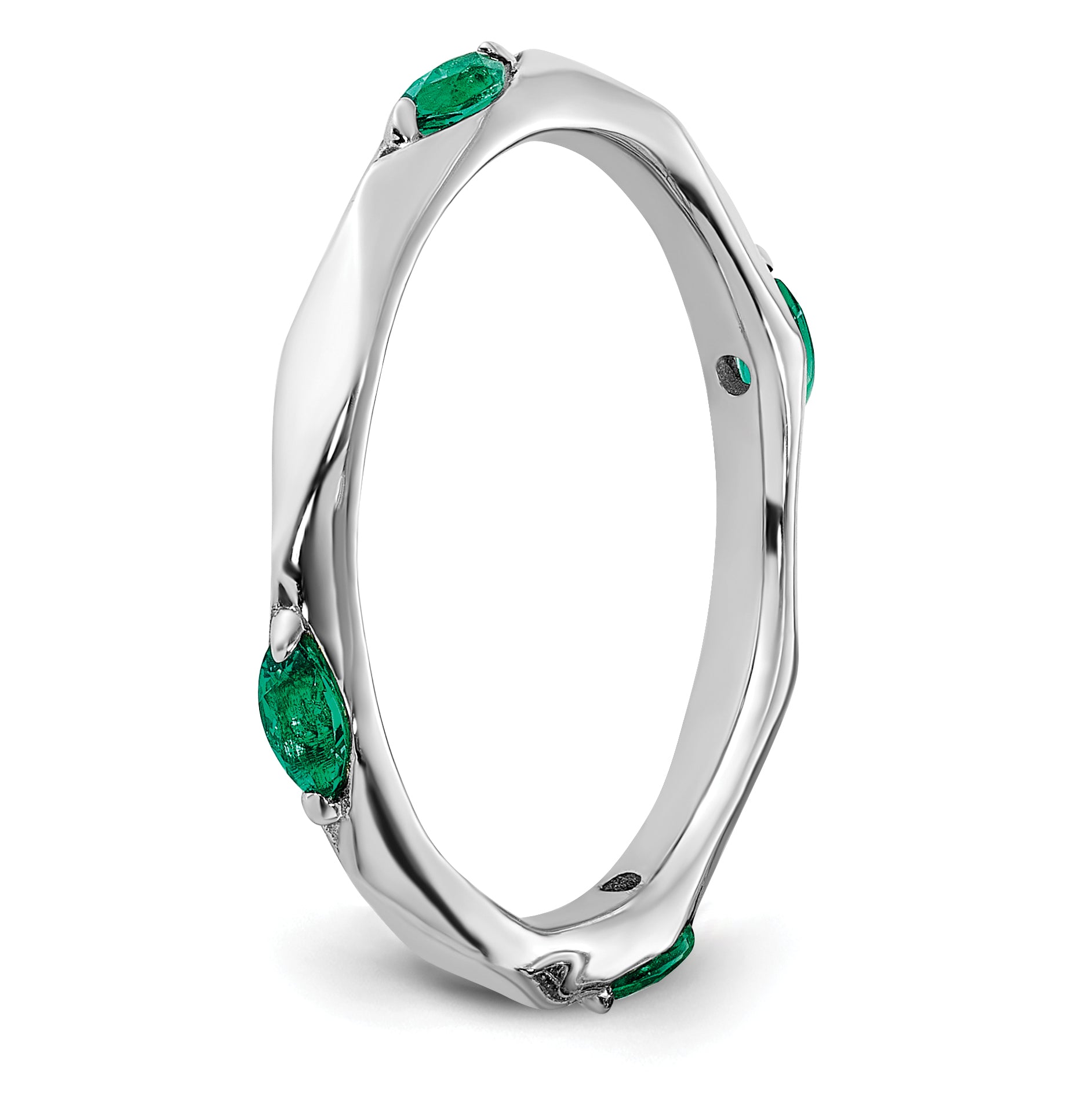 Sterling Silver Stackable Expressions Rhodium-plated Created Emerald Ring