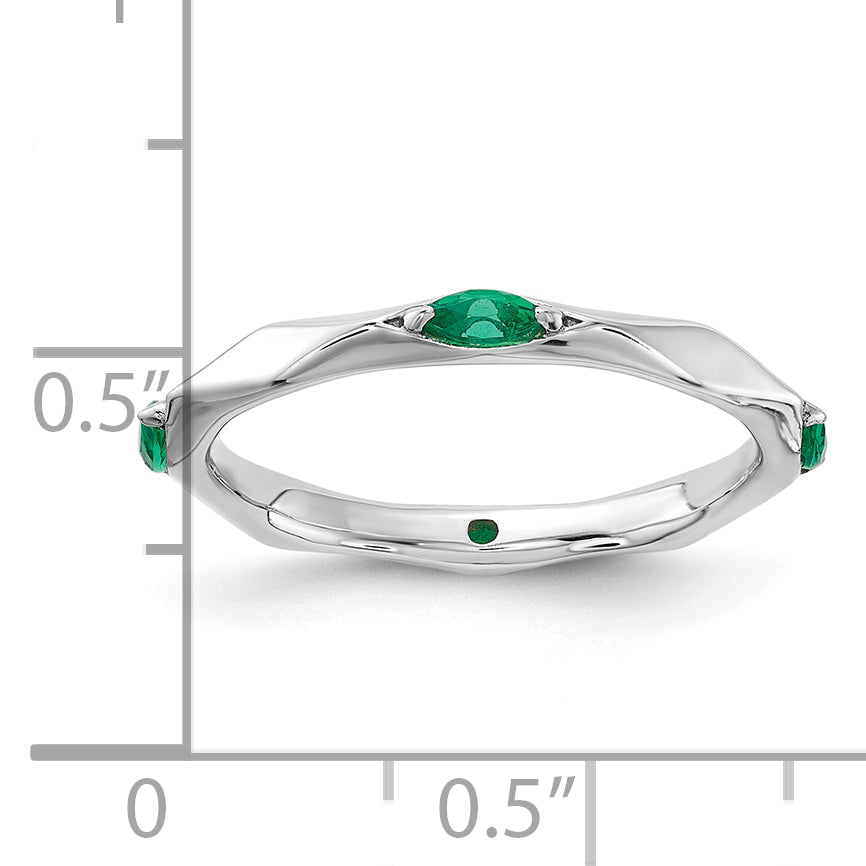 Sterling Silver Stackable Expressions Rhodium-plated Created Emerald Ring