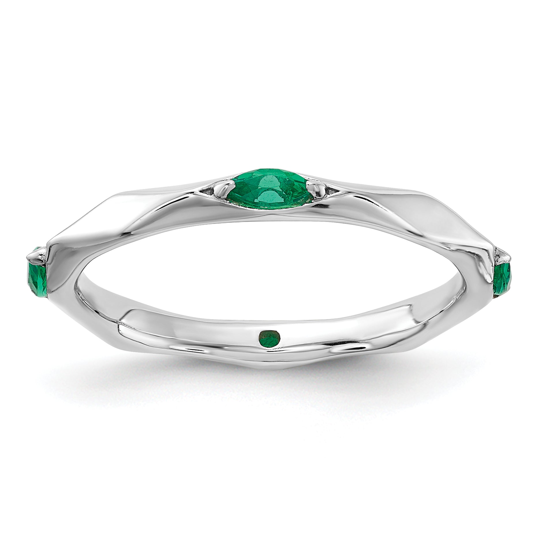 Sterling Silver Stackable Expressions Rhodium-plated Created Emerald Ring