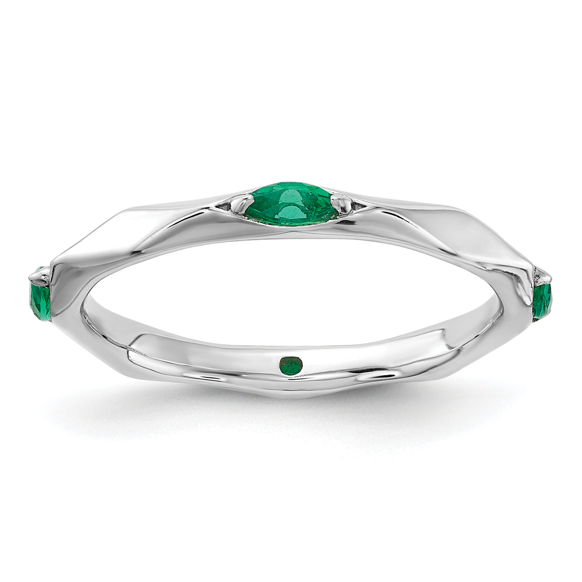 Sterling Silver Stackable Expressions Rhodium-plated Created Emerald Ring