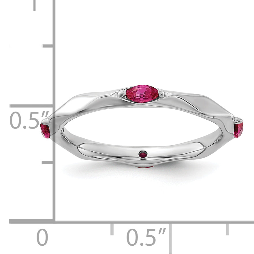 Sterling Silver Stackable Expressions Rhodium-plated Created Ruby Ring
