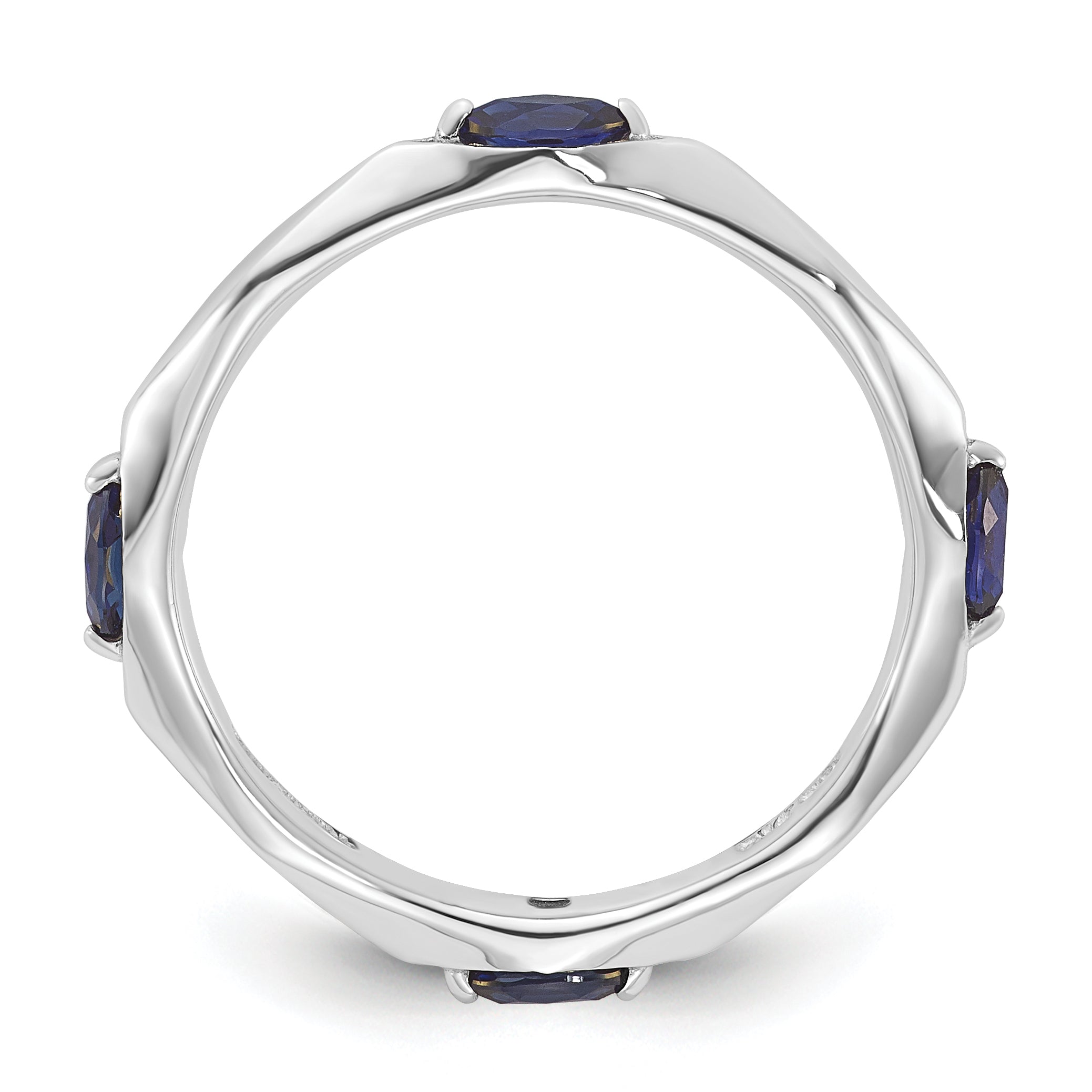 Sterling Silver Stackable Expressions Rhod-plated Created Sapphire Ring