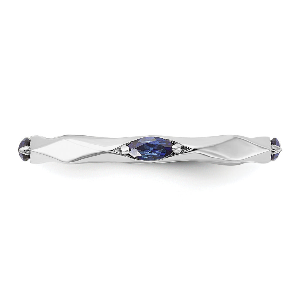 Sterling Silver Stackable Expressions Rhod-plated Created Sapphire Ring