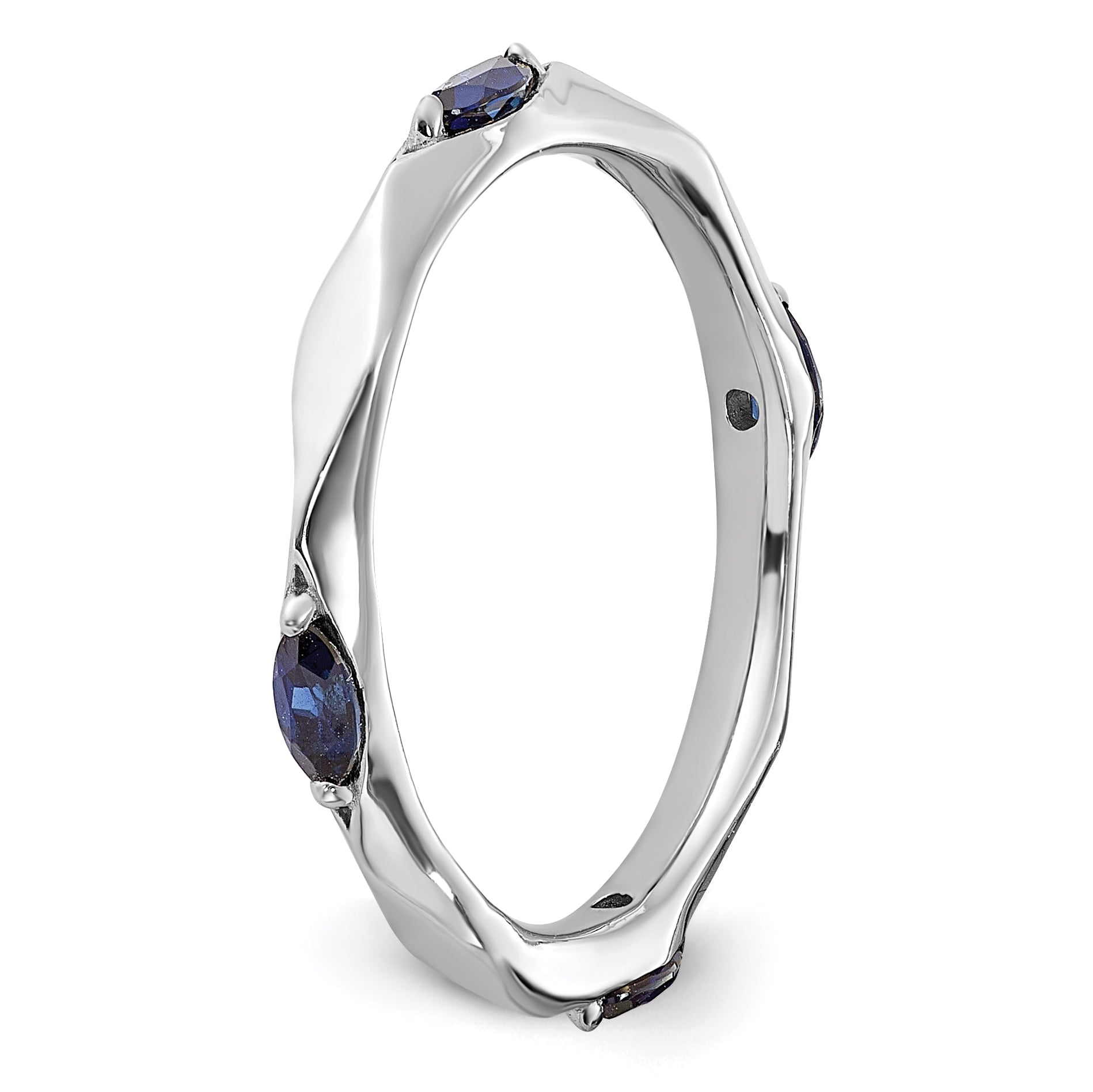 Sterling Silver Stackable Expressions Rhod-plated Created Sapphire Ring
