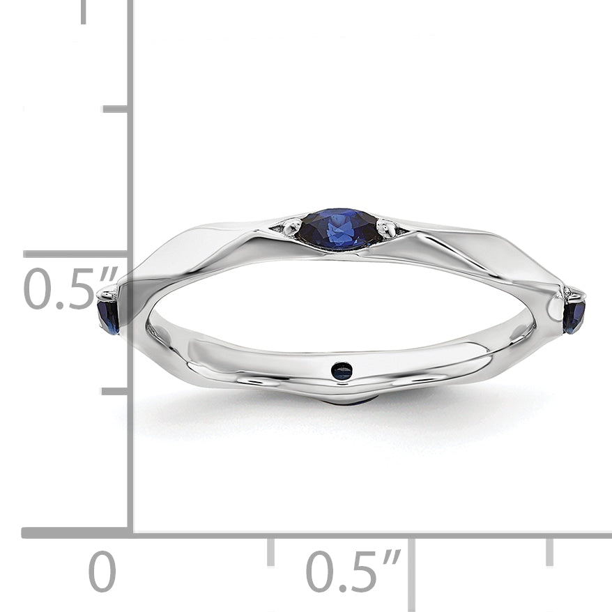 Sterling Silver Stackable Expressions Rhod-plated Created Sapphire Ring