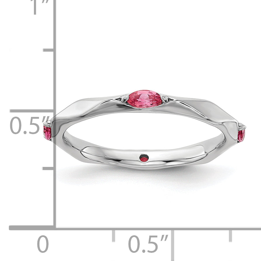 Sterling Silver Stackable Expressions Rhodium-plated Pink Tourmaline Ring