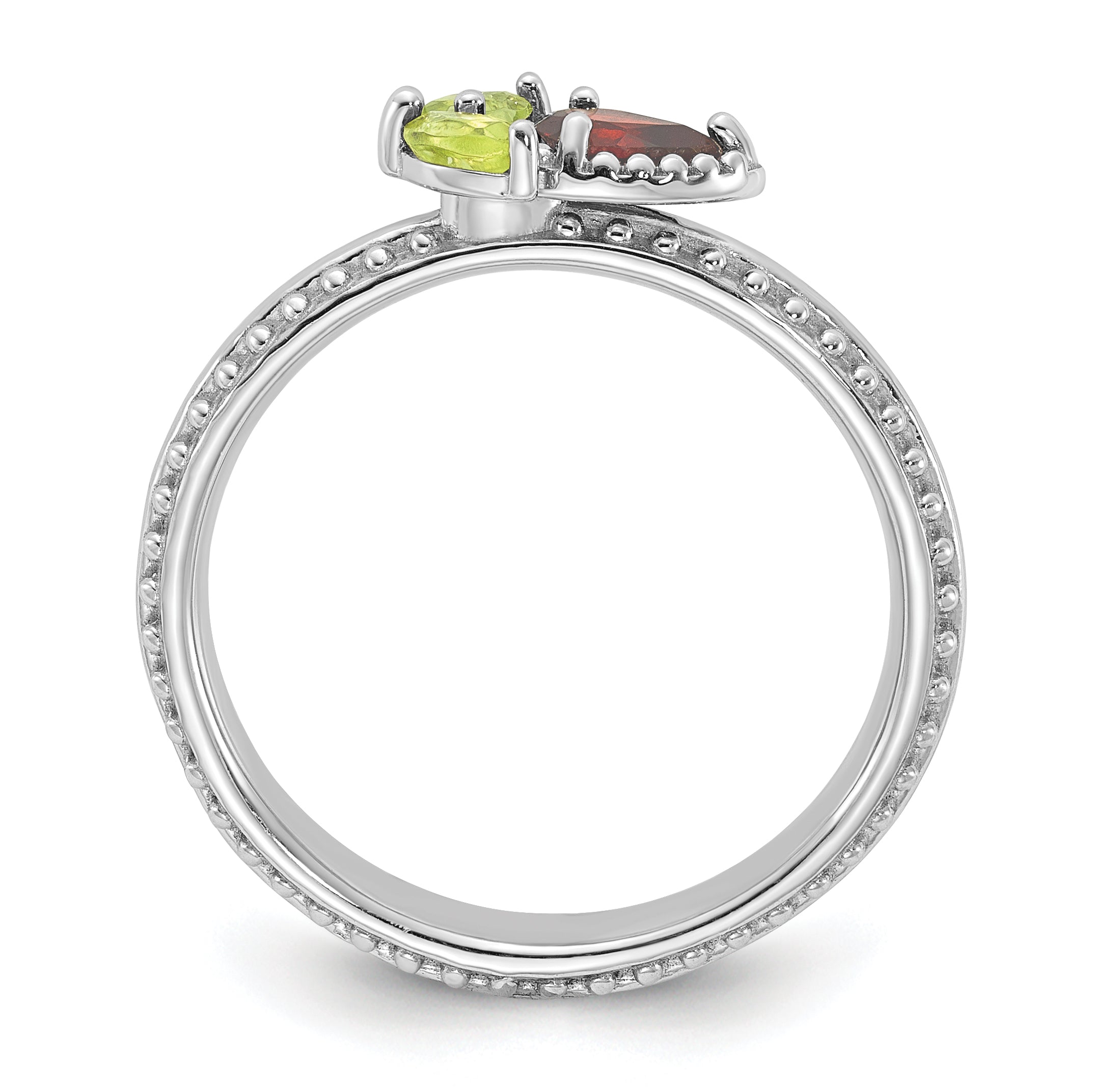 Sterling Silver Stackable Expressions Rhodium-plated Textured Garnet and Peridot Flower Ring Secondary image
