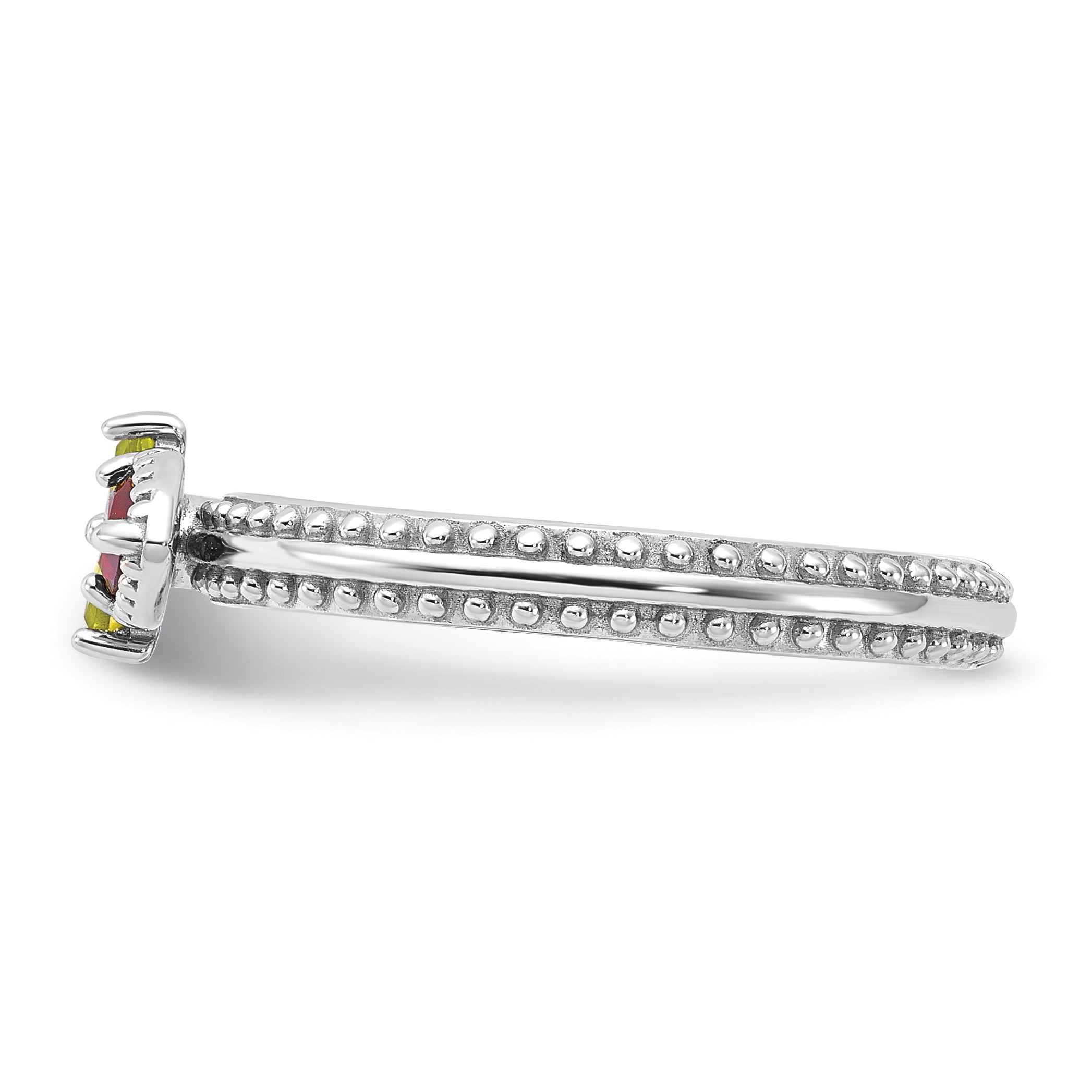 Sterling Silver Stackable Expressions Rhodium-plated Textured Garnet and Peridot Flower Ring