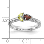 Sterling Silver Stackable Expressions Rhodium-plated Textured Garnet and Peridot Flower Ring